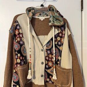 POL Brown and Multicolor Knit Cardigan